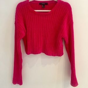 Hot Pink Chenille Forever 21 Cropped Sweater